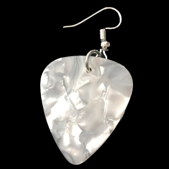 HAND Crafted Drop Earrings Repurposed Guitar Picks Peace Symbols Silver Plate - Picture 4 of 7